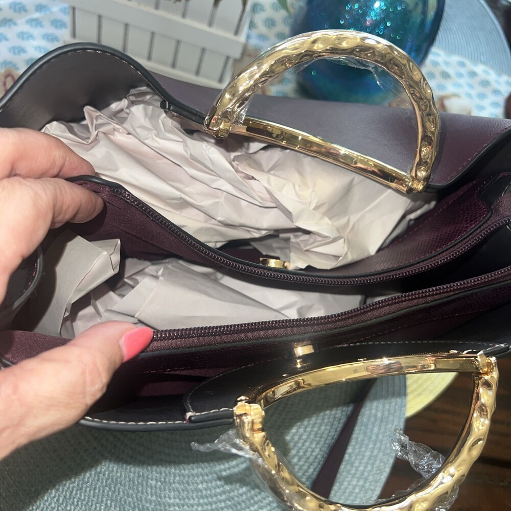 Luella Grey London Hand/ Shoulder Bag Burgundy Gold Metal Handles NWOT (60top) - Picture 5 of 11